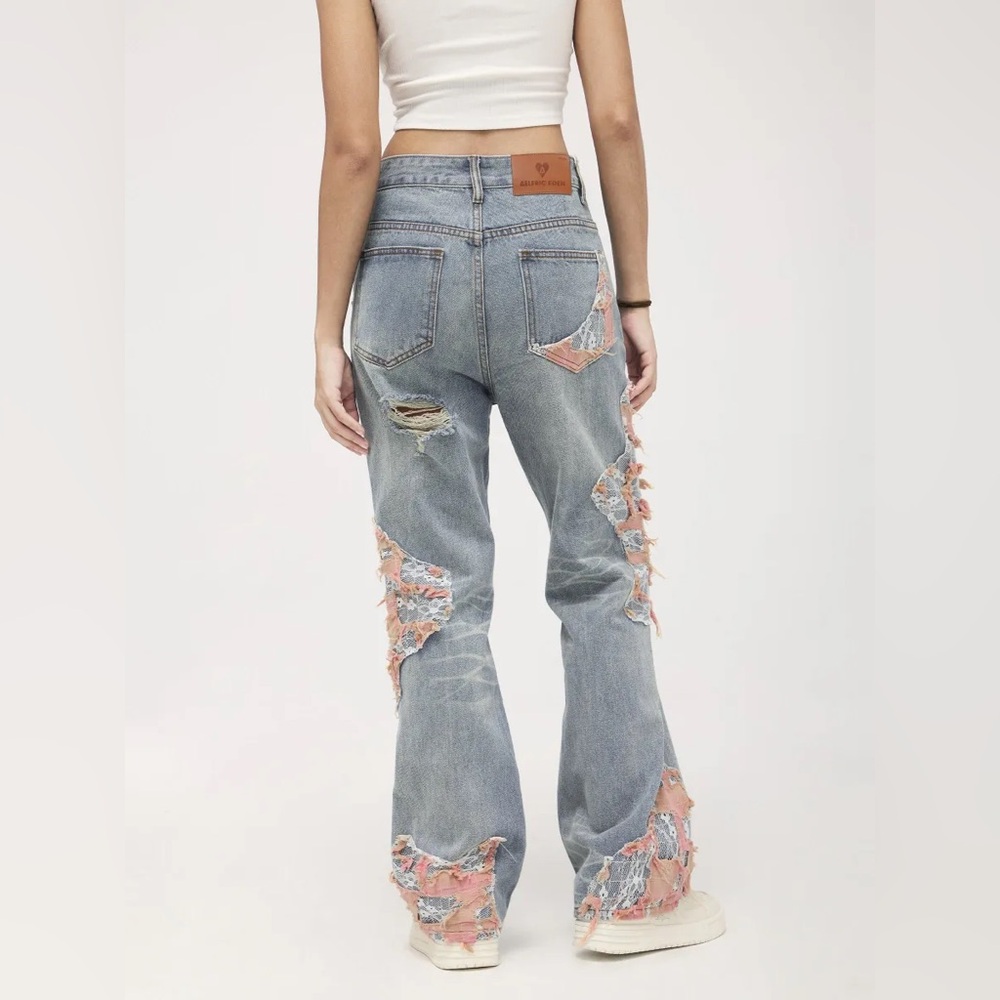 Aelfric Eden Distressed Lace Patchwork Baggy Wide Leg Jeans Size 29 NWT - Picture 11 of 15